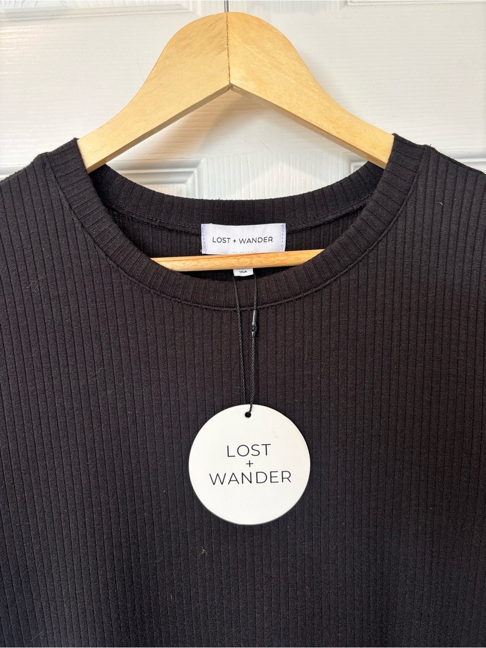 Lost + Wander Black Ribbed Tiered Short-Sleeve Midi Dress